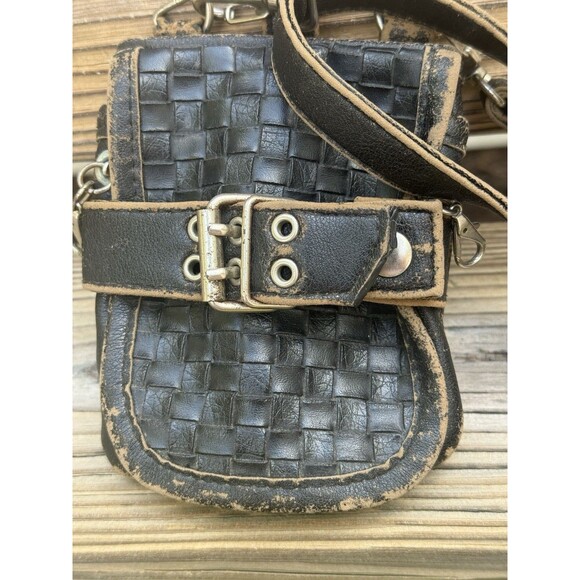 Sacchetto by Tokyobay Biker Themed Black Mini Crossbody Bag Distressed 4x6 Inch - Picture 11 of 11